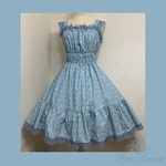 1点物*ローズ柄 2段ティアード シャーリング ジャンパースカート★花柄 アクアブルー ウォーターグリーン ×水色 レース (即納品)