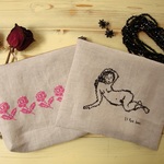 【michiyo420様オーダー品】ミニローズ＆ミューズ刺繍のポーチ