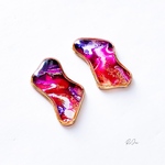 【SALE】フルイドアートピアス/イヤリング【マゼンタ×パープル】不規則