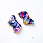 【SALE】フルイドアートピアス/イヤリング【ネイビー×グレー】不規則