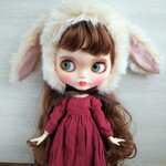 再出品458.ベージュのファーのタレ耳ウサギ帽子※ブライスアウトフィット
