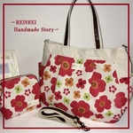 SALE！丸型トート 4WAY＆ぱっくりポーチ♡北欧花柄♡ナチュラルリネン