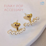 fac0001❁(箱入り)ゴールド ハート&フェイクパール5連 ピアス 【レディース アクセサリー ジュエリー ピアス イヤリング ネックレス ブレスレット 結婚式】