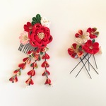 つまみ細工　赤いお花の髪飾り　七五三　成人式　卒業式