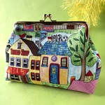カラフルHOUSE柄 マチ付き がま口ポーチ 化粧ポーチなど USAコットン プチギフト