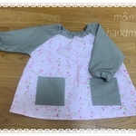90〜100cm長袖スモック＊小花柄✖︎チャコールグレー