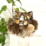 miniフェイクレザー猫ブローチ 三毛猫×サングラス