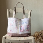 cute* アンティークリネン*手刺繍モノグラム*ホームスパンリネン*トートバッグlove&eco