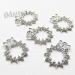 【A-1826】5PCS　蝶々　丸カン　ラインストーン付き　22×18mm　シルバー　チャーム