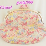 「pulita0822様のご注文品」☆気持ち華やぐがま口バッグ（特大！口金24.5センチ）（花柄♡）（ポーチ・クラッチバッグ・ハンドバッグにもなります＼(^o^)／）