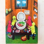 トイレ鍋　トイレ絵　原画　トイレイラスト　洋式トイレ　鍋　ミニキャンバス