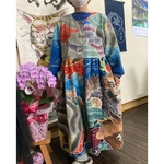 のぼり旗と古布木綿のシャツワンピース　　　古布リメイク