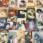 (再販×12)アンティークキャットのポストカードセットB＊葉書＊コラージュ素材＊メッセージカードにも♪