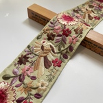 約7.5cm幅/刺繍リボン/シルク調/ピスタチオ/鳥/バード/花刺繍