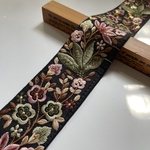 約6cm幅/刺繍リボン/シルク調/黒/ピスタチオ&ピンク/花刺繍