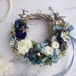 Jolie botanique＜Bleu élégant＞＊受注制作＊ハーフムーンリース＊プリザーブドフラワー＊お花＊ギフト＊結婚祝い＊新築祝い＊お誕生日祝い＊母の日