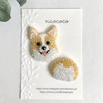 【2点セット】コーギーのビーズ刺繍ブローチ