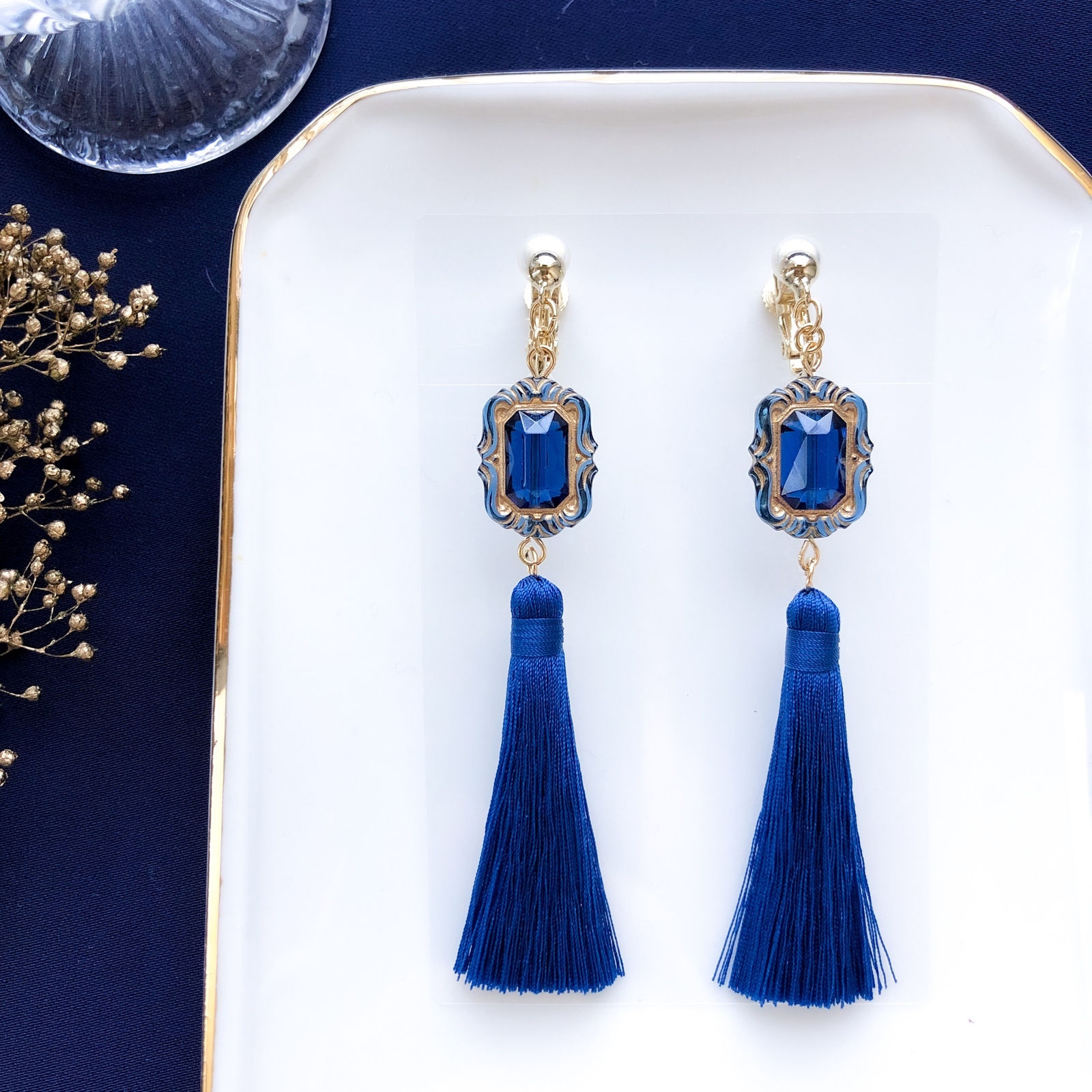 人気色】アンティーク タッセル col. ロイヤルブルー【ピアス