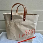 大きめパラフィン帆布トートバッグ　革持ち手　白生成りbrSE