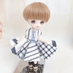 ブルー×ホワイトチェックワンピース_全円スカート【ねんどろいど/オビツ11】