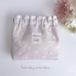 cottonお花刺繍レース　切替マチのバネ口ポーチ　バネ口12cm