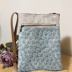サコッシュ　リネン×レース  ブルー系