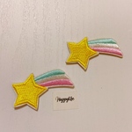 2枚入虹　ニジ　アイロンワッペン刺繍ワッペンシールワッペン　ミニサイズ　ハート　流れ星