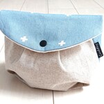 ▽ぷっくりポーチ (大size)▽■ 北欧テイスト／クロス➕(帆布／ライトブルー)×cotton linenキャンバス(ナチュラル)