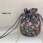 インド刺繍生地巾着ショルダーバッグ bk