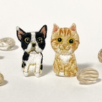 【 オーダー 】茶トラ猫とフレンチブルドッグのおすわりブローチ 刺繍 ハンドメイド kagisippo7 かぎしっぽ