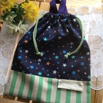 【再19】上品なストライプ&星32×26❤️持ち手付⭐️男の子シンプルお着替え袋⭐️パジャマ入れ⭐️体操服 袋⭐️オムツ入れ袋⭐️