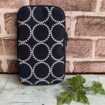 ペンケース　刺繍　サークル柄　ネイビー