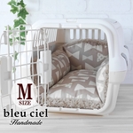 ✨即納!!✨【完成品】キャリークッション／クレートクッション／ペットベッド　北欧ナチュラルリボン（ピンク）×プードルファー（ピンクベージュ）　Mサイズ