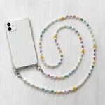iPhoneケース スマイル カラフル ビーズ パール ショルダーストラップ 肩掛　スマホショルダー　チェーン
