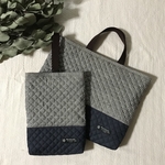 eeeaaakkkさま専用☆新サイズ　新仕様☆ キルティングレッスンバッグ＆上履き入れ  ヒッコリーストライプ×リアルデニム