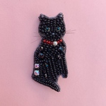 黒猫のビーズ刺繍