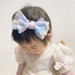 【ブルー ヘアバンド】ひらひらお花のチュールリボンベビーヘアバンド  