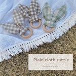 New 3/27まで名入れ無料♡ Plaid cloth rattle ラトル 木製ラトル 歯固め 出産祝い