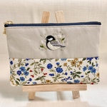 上品カラーなシジュウカラ💠刺繍入りポーチ　野鳥　鳥　小鳥