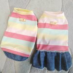 犬服！Msize！パステルボーダー　デニムスカート