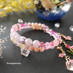 『桜シリーズ🌸』Springコイルブレスレット　天然石ローズオーラ　貝パール　取り外し可能チャーム付き　チューリップ　桜　蝶