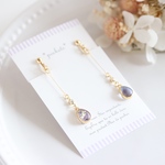 ミニしずくのお花ロングアシメントリーピアス/イヤリング　パープル