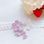 淡いちりめん花🌸白レース🎀ヘアクリップも可