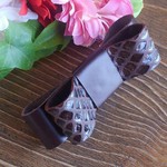 チョコレート色　革のリボンバレッタ