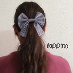 ロングリボン　ヘアゴムorバレッタ グレンチェック オレンジ