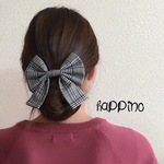 ロングリボン　ヘアゴムorバレッタ グレンチェック ブルー