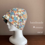 送料無料＊handmadeダブルガーゼ帽子〈freuristeブルー〉おしゃれな医療用帽子　かわいいケアキャップ