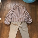 コットンストライプのセミハイネックブラウス