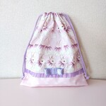 リボンうさぎのお着替え袋☆パープル✕ピンク☆