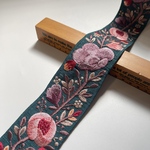 約5.5cm幅/刺繍リボン/シルク調/グリーン/花刺繍/梅